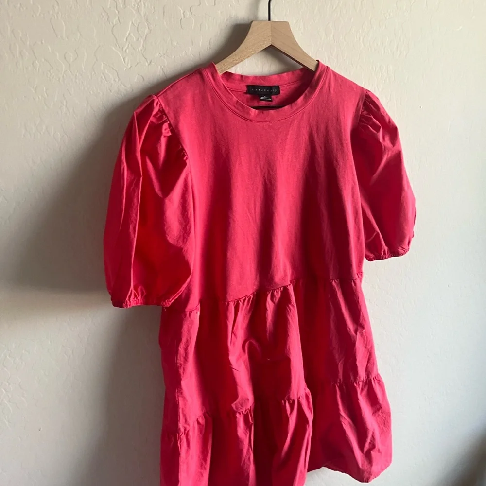 Sanctuary Pink Ruffled Tiered Poplin Sundress Womens Size L